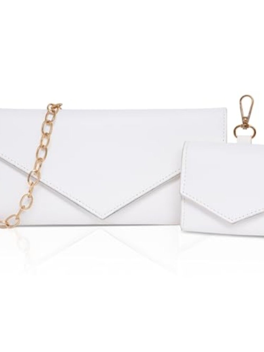Vegan Leather Envelope Clutch with Chain Strap & Wallet Set